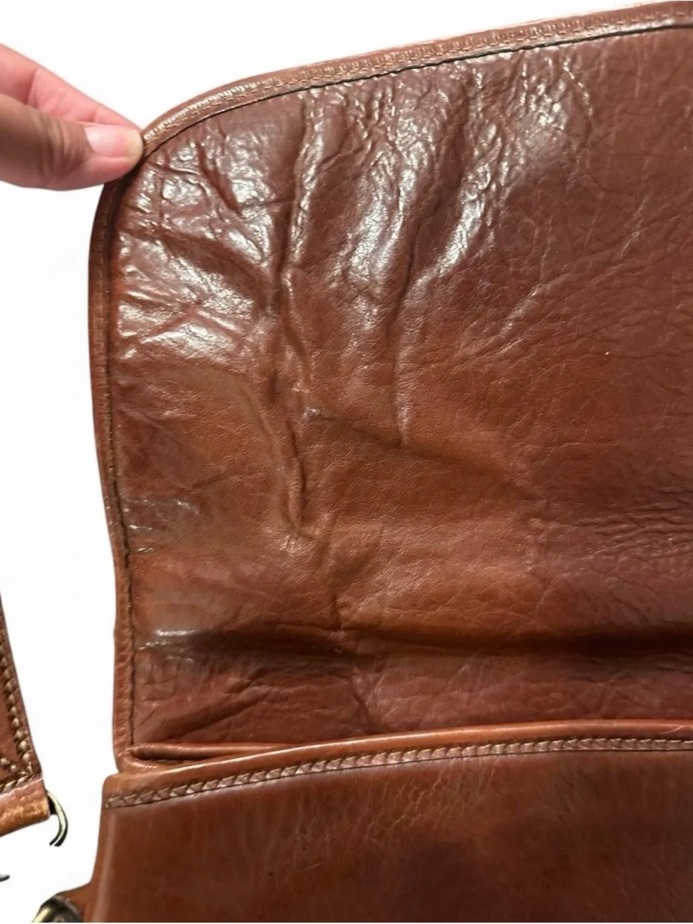 Tumi Chestnut Brown Leather Briefcase with Adjustable Shoulder Strap